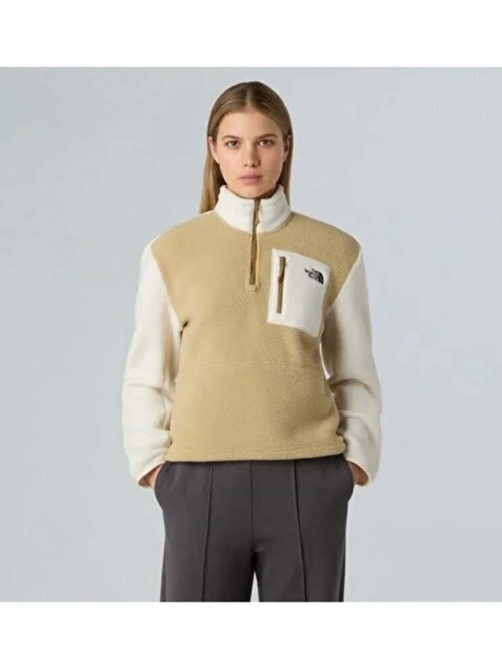 The North Face Women's Beige and Cream Half-Zip Sherpa Pullover